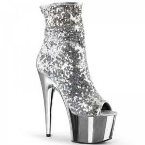 Pleaser Adore-1008SQ Women's Heels Boots Silver | NZ TXVGSZ