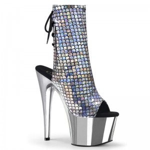 Pleaser Adore-1018MSC Hologram Women's Heels Boots Silver | NZ FUDCLG