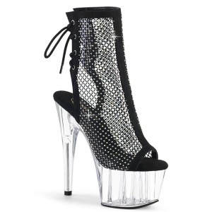 Pleaser Adore-1018RM Faux Suede Women's Heels Boots Black / Clear | NZ IYAGMJ