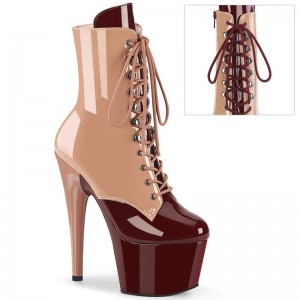 Pleaser Adore-1020DC Women's Heels Boots Beige / Burgundy | NZ SDYWJQ