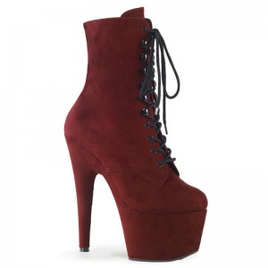 Pleaser Adore-1020FS Faux Suede Women's Heels Boots Burgundy | NZ LCEJNZ