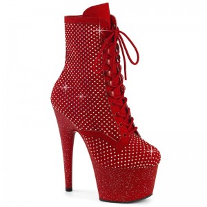 Pleaser Adore-1020RM Faux Suede Women's Heels Boots Red | NZ WBFQKN