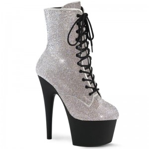 Pleaser Adore-1020RS Women's Heels Boots Silver / Black | NZ XYWBPK