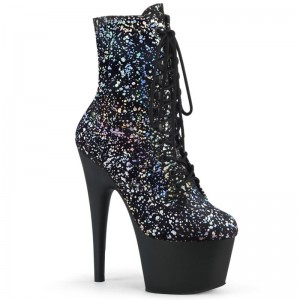 Pleaser Adore-1020SPLAT Hologram Women's Heels Boots Silver / Black | NZ HRPZCO