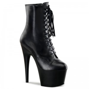 Pleaser Adore-1020 Leather Women's Heels Boots Black | NZ WEZVPQ