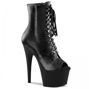 Pleaser Adore-1021 Leather Women's Heels Boots Black | NZ UICYHP