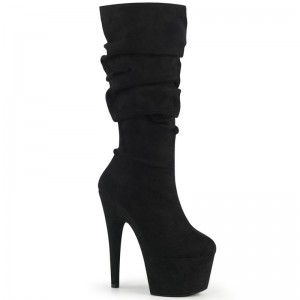 Pleaser Adore-1061 Suede Women's Heels Boots Black | NZ EGKIYR