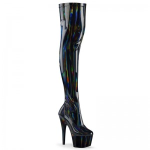 Pleaser Adore-3000HWR Hologram Women's Thigh High Boots Black | NZ IAJRXS