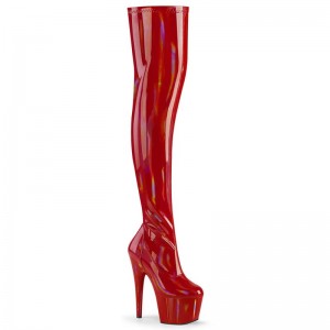 Pleaser Adore-3000HWR Women's Thigh High Boots Red | NZ NDYQSB