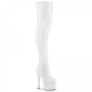 Pleaser Adore-3000HWR Women's Thigh High Boots White | NZ UYEFWV