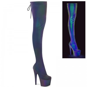 Pleaser Adore-3008REFL Women's Thigh High Boots Green / Purple | NZ QBLURI