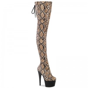 Pleaser Adore-3008SP-BT Snake Women's Thigh High Boots Brown / Black | NZ OQXCMA