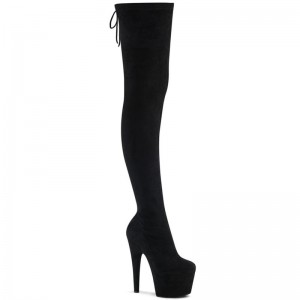 Pleaser Adore-3008 Suede Women's Thigh High Boots Black | NZ SNAUFB