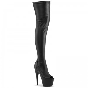 Pleaser Adore-3011 Vegan Leather Women's Thigh High Boots Black | NZ MDFZXH