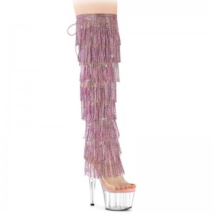 Pleaser Adore-3019C-RSF Women's Thigh High Boots Pink / Clear | NZ VCYGLQ