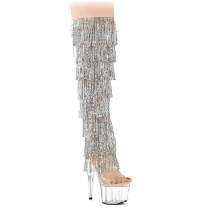 Pleaser Adore-3019C-RSF Women's Thigh High Boots Silver / Clear | NZ UPZLDH