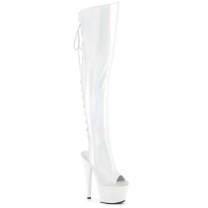 Pleaser Adore-3019HWR Stretch Holo Women's Thigh High Boots White | NZ AQIYCS