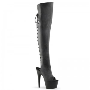 Pleaser Adore-3019 Vegan Leather Women's Thigh High Boots Black | NZ KSYCIN