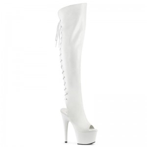 Pleaser Adore-3019 Vegan Leather Women's Thigh High Boots White | NZ HYFOGK