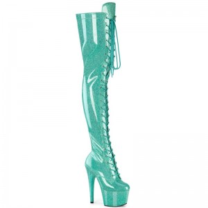 Pleaser Adore-3020GP Glitter Women's Thigh High Boots Light Turquoise | NZ BIKCSE