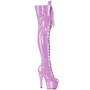 Pleaser Adore-3020GP Glitter Women's Thigh High Boots Purple | NZ PJVSEY