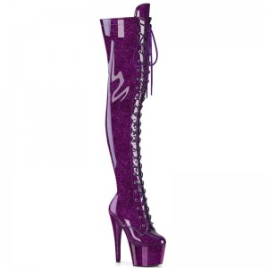 Pleaser Adore-3020GP Glitter Women's Thigh High Boots Purple | NZ OSDFKB