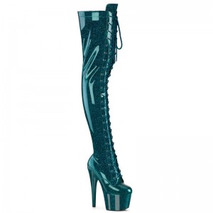 Pleaser Adore-3020GP Glitter Women's Thigh High Boots Turquoise | NZ VZNELF