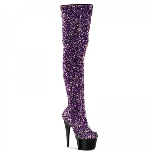 Pleaser Adore-3020 Women's Thigh High Boots Purple / Black | NZ UYWKRV