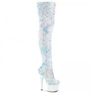 Pleaser Adore-3020 Women's Thigh High Boots White | NZ IKCBJR