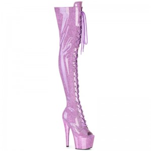 Pleaser Adore-3021GP Glitter Women's Thigh High Boots Purple | NZ KRWVDE