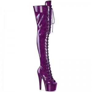 Pleaser Adore-3021GP Glitter Women's Thigh High Boots Purple | NZ FLNCIG