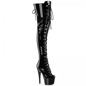 Pleaser Adore-3022 Women's Thigh High Boots Black | NZ EWMRKL