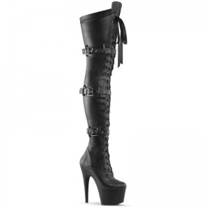 Pleaser Adore-3028 Vegan Leather Women's Thigh High Boots Black | NZ YMSWTU