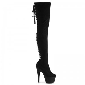 Pleaser Adore-3063 Women's Thigh High Boots Black | NZ FNALZB