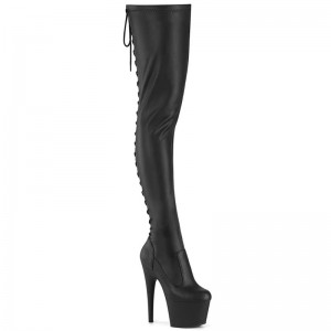 Pleaser Adore-3850 Vegan Leather Women's Thigh High Boots Black | NZ HUJGBO