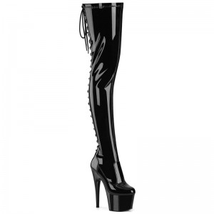 Pleaser Adore-3850 Women's Thigh High Boots Black | NZ CNRAPY