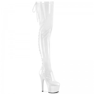 Pleaser Adore-3850 Women's Thigh High Boots White | NZ PHXCWR