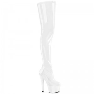 Pleaser Adore-4000 Women's Thigh High Boots White | NZ JTONUC