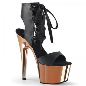 Pleaser Adore-700-14 Vegan Leather Women's Platform Heels Sandals Black / Rose Gold | NZ XSRCAP