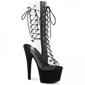 Pleaser Adore-700-60FS Suede Women's Heels Boots Black / Clear | NZ NJRYLO