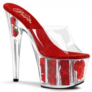 Pleaser Adore-701FL Women's Platform Slides Red / Clear | NZ LGZIUD