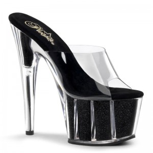 Pleaser Adore-701G Women's Platform Slides Black / Clear | NZ AXIKDJ