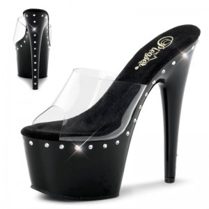 Pleaser Adore-701LS Women's Platform Slides Black / Clear | NZ UAXSKL