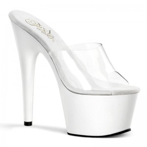 Pleaser Adore-701 Women's Platform Slides White / Clear | NZ UKWEFZ