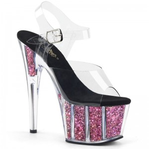 Pleaser Adore-708CG Women's Platform Heels Sandals Pink / Clear | NZ XLGIQY