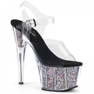 Pleaser Adore-708CG Women's Platform Heels Sandals Silver / Clear | NZ RQXYNB