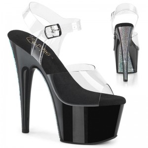 Pleaser Adore-708CRS-2 Women's Platform Heels Sandals Black / Silver / Clear | NZ XPSVCA