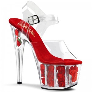 Pleaser Adore-708FL Women's Platform Heels Sandals Red / Clear | NZ NHIOXW