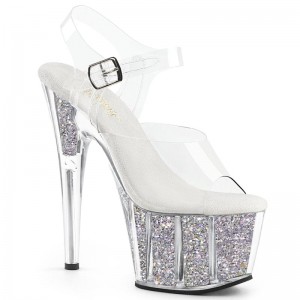 Pleaser Adore-708G Women's Platform Heels Sandals Silver / Clear | NZ FWUTMI