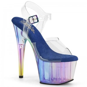 Pleaser Adore-708HT Women's Platform Heels Sandals Blue / Clear | NZ PNBXGD